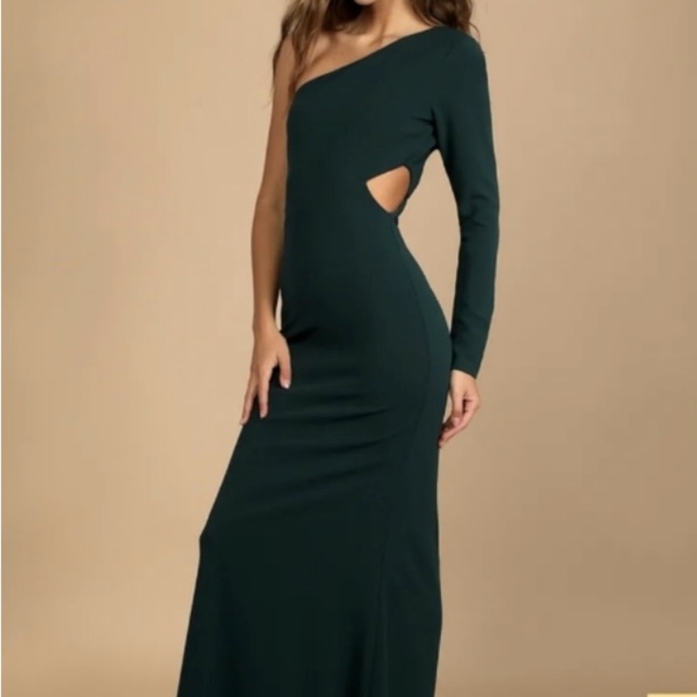 Dark Green Long Sleeve Asymmetrical Cutout Dress